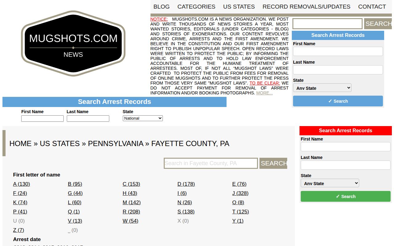 Fayette County crime news Mugshots.com historical secondary index source
