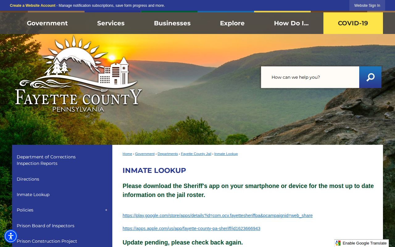 Fayette County inmate lookup and current roster route